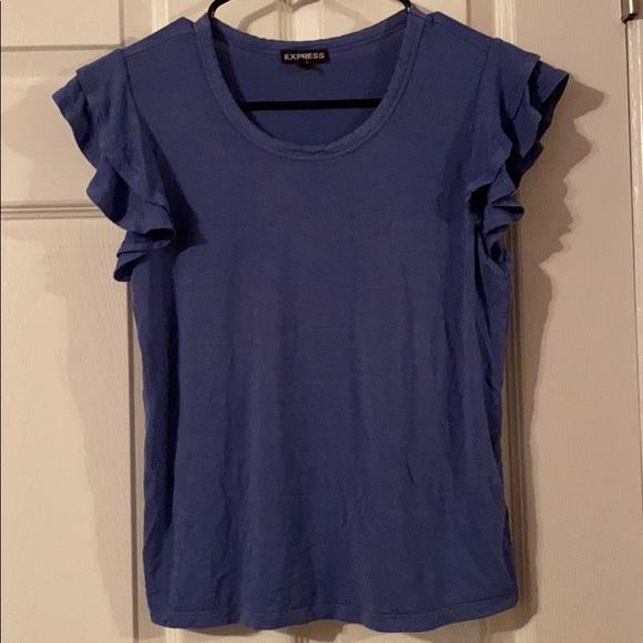 Express Tops - Express Ruffle Flutter Sleeve Blue T-shirt Express Tops - Express Ruffle Flutter Sleeve Blue T-shirt